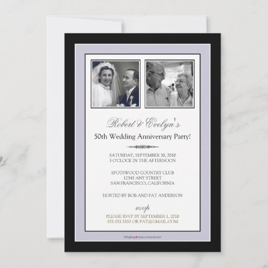 Silver Ribbon Damask Jubileum Party Invitation Kaart (Achterkant)