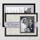 Silver Ribbon Damask Jubileum Party Invitation Kaart (Voorkant / Achterkant)