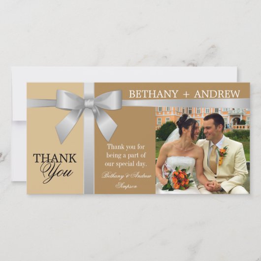 Silver Ribbon en Antiek Gold Weddenschap Hartelijk Bedankkaart (Voorkant)