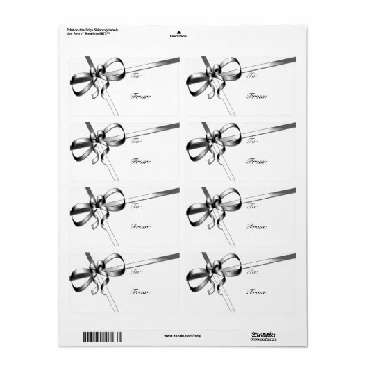 Silver Ribbon-kerstcadeaulabels Etiket (Full Sheet)