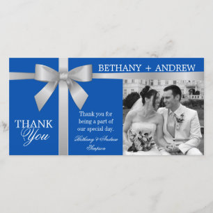 Silver Ribbon Royal Blue Weddenschap Hartelijk dan Bedankkaart