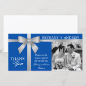 Silver Ribbon Royal Blue Wedding Bedankt (Voorkant / Achterkant)