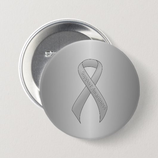 Silver Ribbon Support Awareness Ronde Button 7,6 Cm (Voorkant /achterkant)