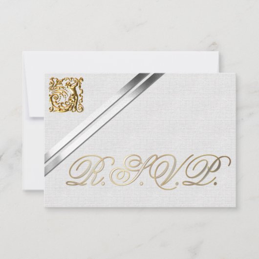 Silver Ribbons en Gold Wedding RSVP Kaartje (Voorkant)