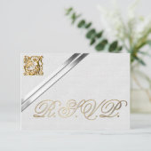 Silver Ribbons en Gold Wedding RSVP Kaartje (Staand voorkant)
