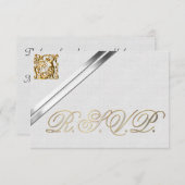 Silver Ribbons en Gold Wedding RSVP Kaartje (Voorkant / Achterkant)