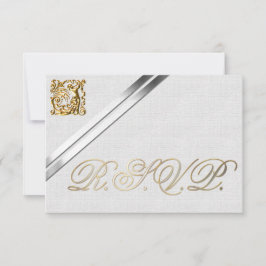 Silver Ribbons en Gold Wedding RSVP Kaartje