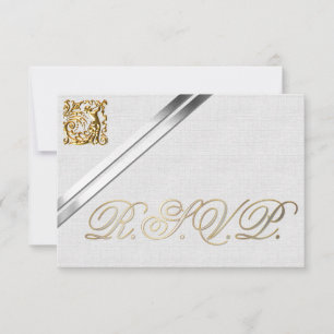Silver Ribbons en Gold Wedding RSVP Kaartje