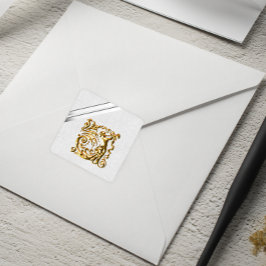 Silver Ribbons en Gold Wedding Vierkante Sticker
