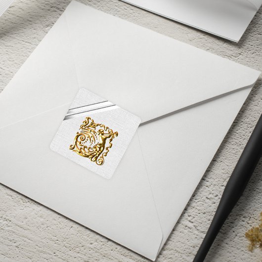 Silver Ribbons en Gold Wedding Vierkante Sticker