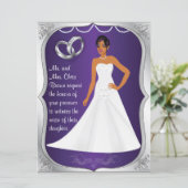 Silver Rings Bride Heart Paarse Weddenschap Kaart (Staand voorkant)