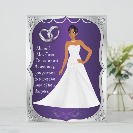 Silver Rings Bride Heart Paarse Weddenschap Kaart (Staand voorkant)