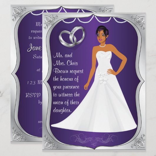 Silver Rings Bride Heart Paarse Weddenschap Kaart (Voorkant / Achterkant)