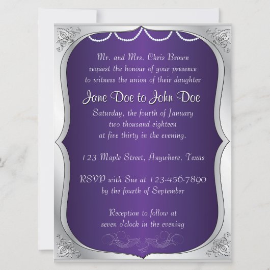 Silver Rings Bride Heart Paarse Weddenschap Kaart (Achterkant)