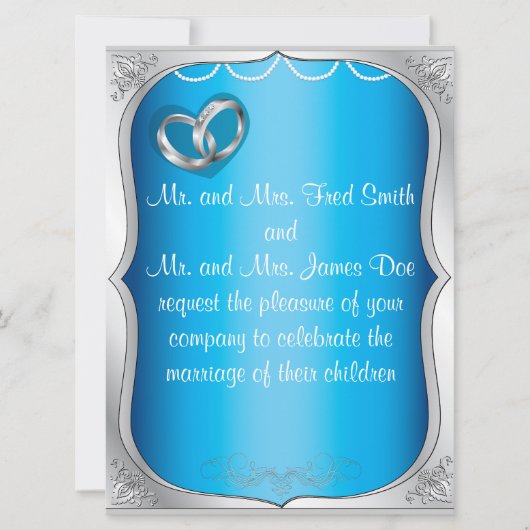 Silver Rings Pearls & Turquoise Wedding Invitation Kaart (Voorkant)