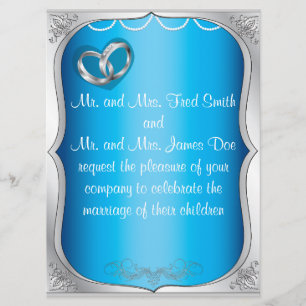 Silver Rings Pearls & Turquoise Wedding Invitation Kaart