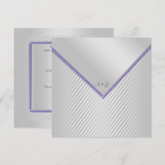 SILVER RIPPLE PAARSE TRIM WEDDING INVITATION KAART (Voorkant / Achterkant)