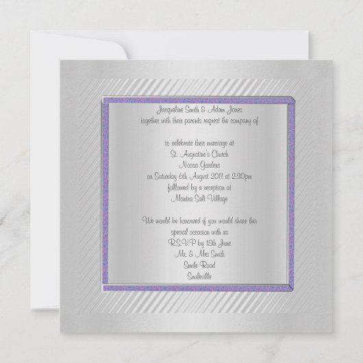 SILVER RIPPLE PAARSE TRIM WEDDING INVITATION KAART (Achterkant)