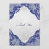 Silver Roos Blue Navy Lace Hartelijk dank Bedankkaart (Voorkant)