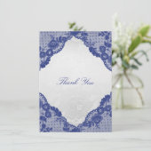 Silver Roos Blue Navy Lace Hartelijk dank Bedankkaart (Staand voorkant)