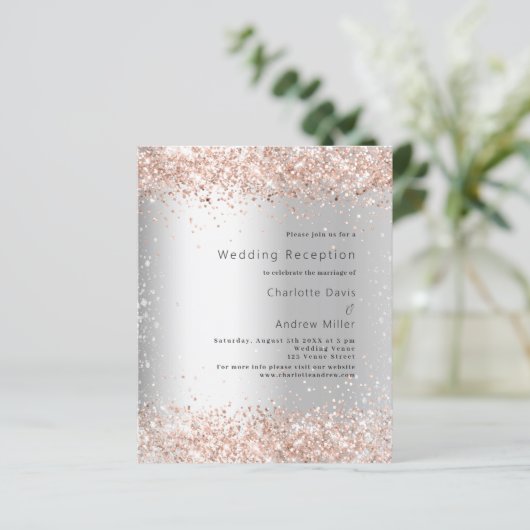 Silver roos bruiloft receptie uitnodiging (Staand voorkant)