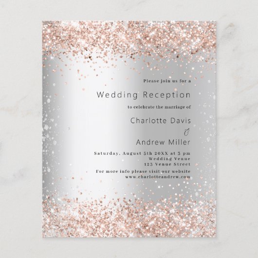 Silver roos bruiloft receptie uitnodiging (Voorkant)