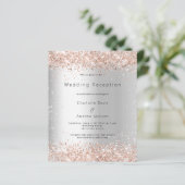 Silver roos budget bruiloft receptie uitnodiging (Staand voorkant)