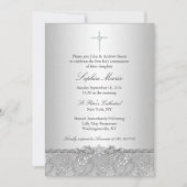 Silver Roos Cross Baptism/Christening Uitnodiging (Voorkant)