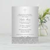 Silver Roos Cross Baptism/Christening Uitnodiging (Staand voorkant)