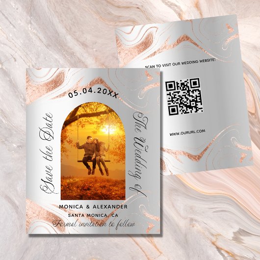 Silver roos foto QR budget bruiloft opslaan van de Flyer