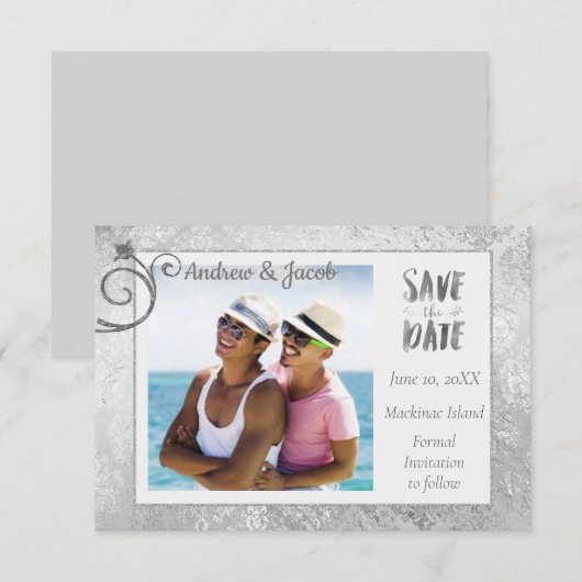 Silver Roos Gay Photo Save the Date (Voorkant / Achterkant)