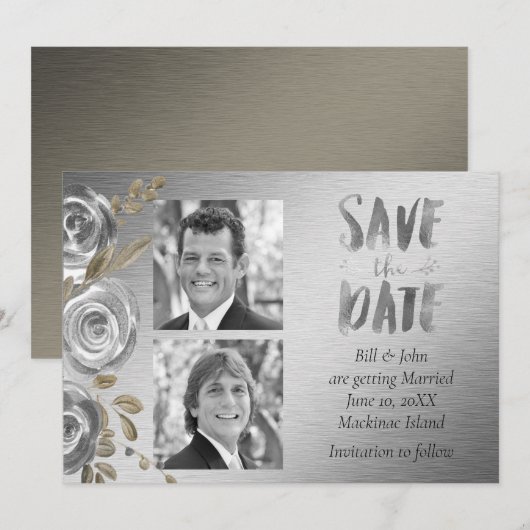 Silver Roos Gay Save the Date (Voorkant / Achterkant)