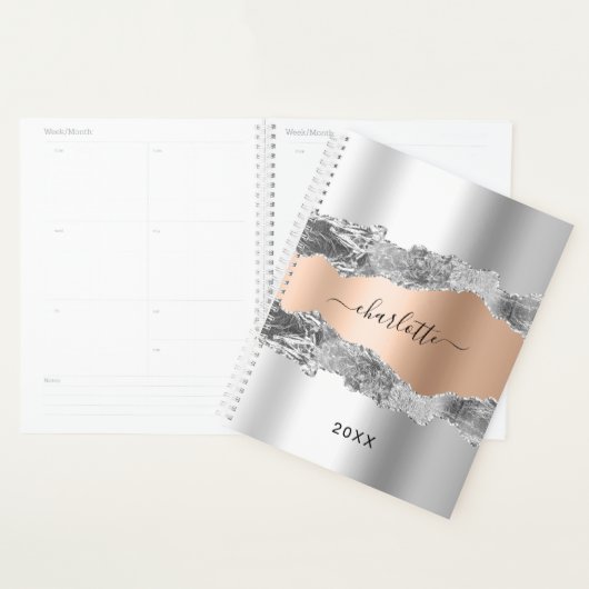 Silver roos gold agate marble name script 2023 planner (Display)