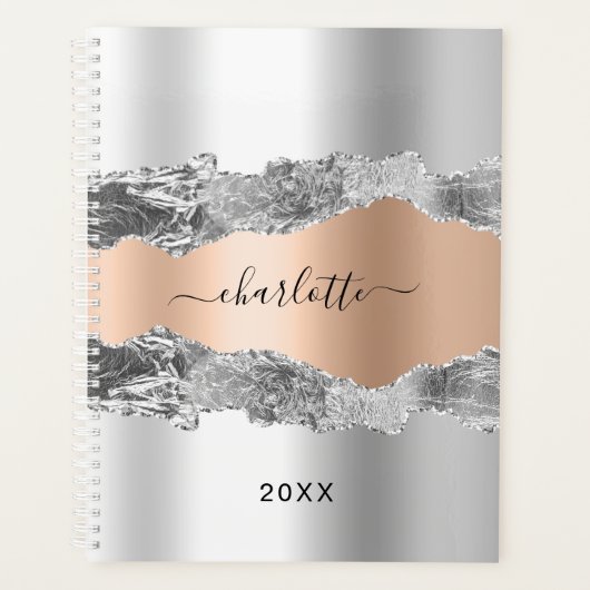 Silver roos gold agate marble name script 2023 planner (Voorkant)