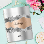 Silver roos gold agate marble name script 2023 planner<br><div class="desc">Faux zilver en roos goudagaat,  marmer steen print als achtergrond Personaliseer en voeg jouw naam toe. De naam wordt geschreven met een modern handgeschreven stijlmanuscript met letters.</div>