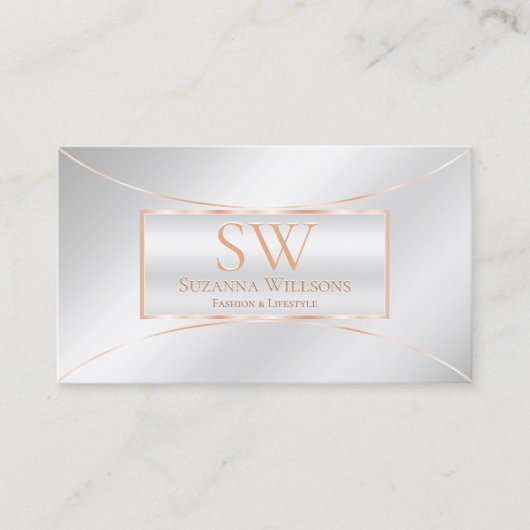 Silver Roos Gold Decor met monogram en foto Visitekaartje (Voorkant)