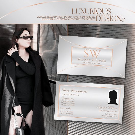 Silver Roos Gold Decor met monogram en foto Visitekaartje