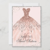 Silver Roos Gold Dress Sparkle 16th Sweet Sixteen Kaart (Voorkant)