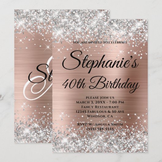 Silver Roos Gold Fancy monogram 40e verjaardag Kaart (Voorkant / Achterkant)