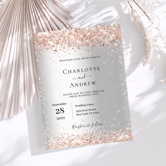 Silver roos gold formeel budget bruiloft uitnodigi