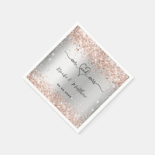 Silver roos gold glitter de heer mrs hart bruiloft servet (Hoek)
