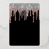 Silver Roos Gold Glitter Drip 40th Birthday Black Folie Uitnodiging (Achterkant)