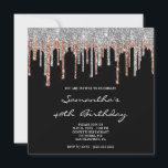 Silver Roos Gold Glitter Drips Black 40th Birthday Kaart<br><div class="desc">Een vierkant met vierkante vorm voor haar geweldige viering van het 40ste verjaardagsfeest. De faux sparkly Silver en de gouden glitter van het roos druppelen met digitale kunstbeelden tegen stevig zwart. Pas de elegante doopvontstijl, grootte, het uit elkaar plaatsen en kleur aan zoals nodig. verjaardagsfeest nodigt uit. Glam en kic...</div>