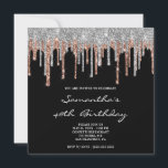 Silver Roos Gold Glitter Drips Black 40th Birthday Kaart<br><div class="desc">Een vierkant met vierkante vorm voor haar geweldige viering van het 40ste verjaardagsfeest. De faux sparkly Silver en de gouden glitter van het roos druppelen met digitale kunstbeelden tegen stevig zwart. Pas de elegante doopvontstijl, grootte, het uit elkaar plaatsen en kleur aan zoals nodig. verjaardagsfeest nodigt uit. Glam en kic...</div>