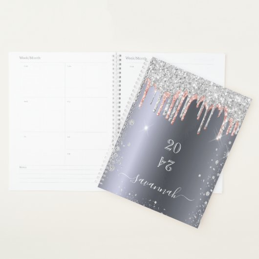 Silver roos Gold glitter druppelt monogram 2023 op Planner (Display)