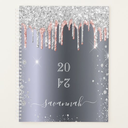 Silver roos Gold glitter druppelt monogram 2023 op Planner (Voorkant)