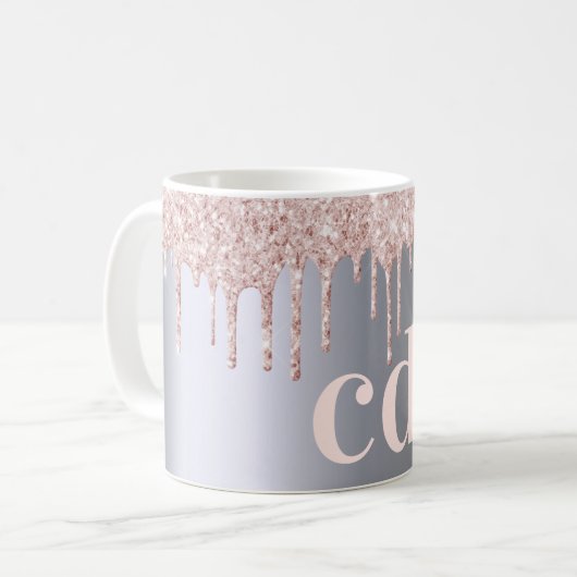 Silver roos Gold glitter druppelt monogram Koffiemok (Voorkant links)