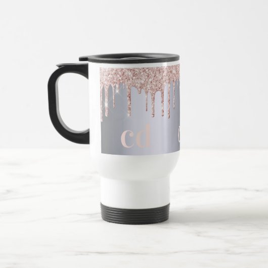 Silver roos Gold glitter druppelt monogram Reisbeker (Links)