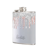 Silver roos Gold glitter druppelt roze monogram Heupfles (Links)