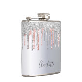 Silver roos Gold glitter druppelt roze monogram Heupfles (Rechts)